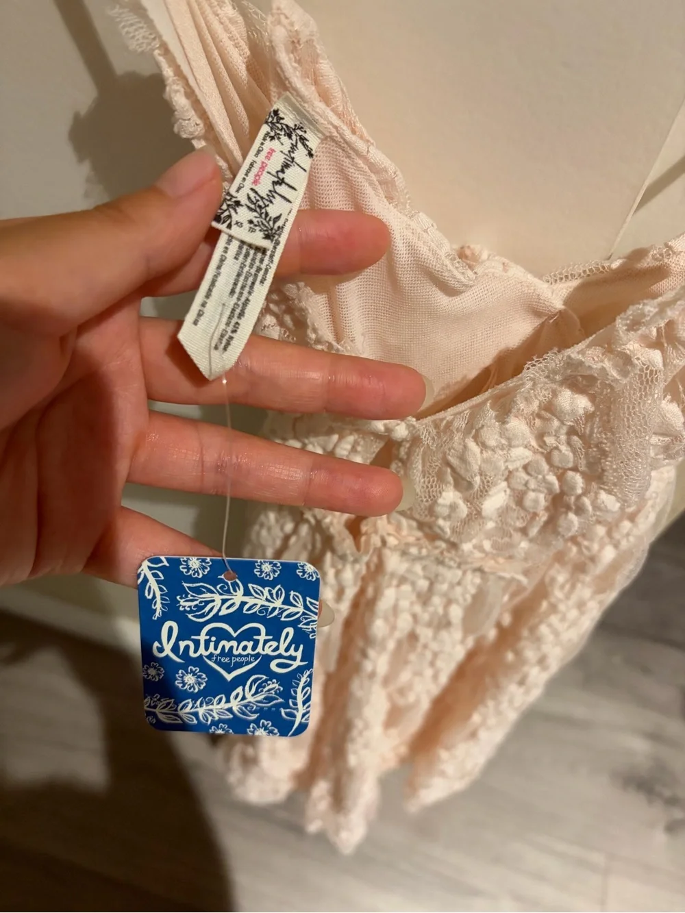 NWT free people fairy light pink Lace Spaghetti Strap Mini Dress